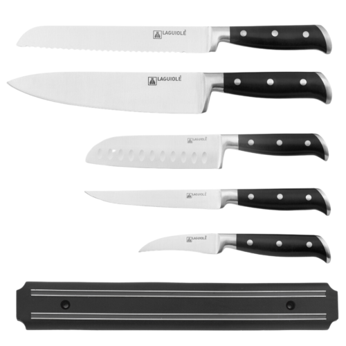 Set de 5 couteaux avec barre magnétique en acier noir  - "Axel"