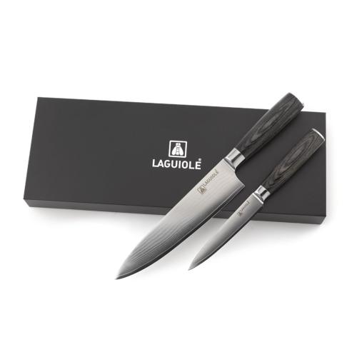 Coffret de 2 couteaux Damarus en acier noir - "Gustave"