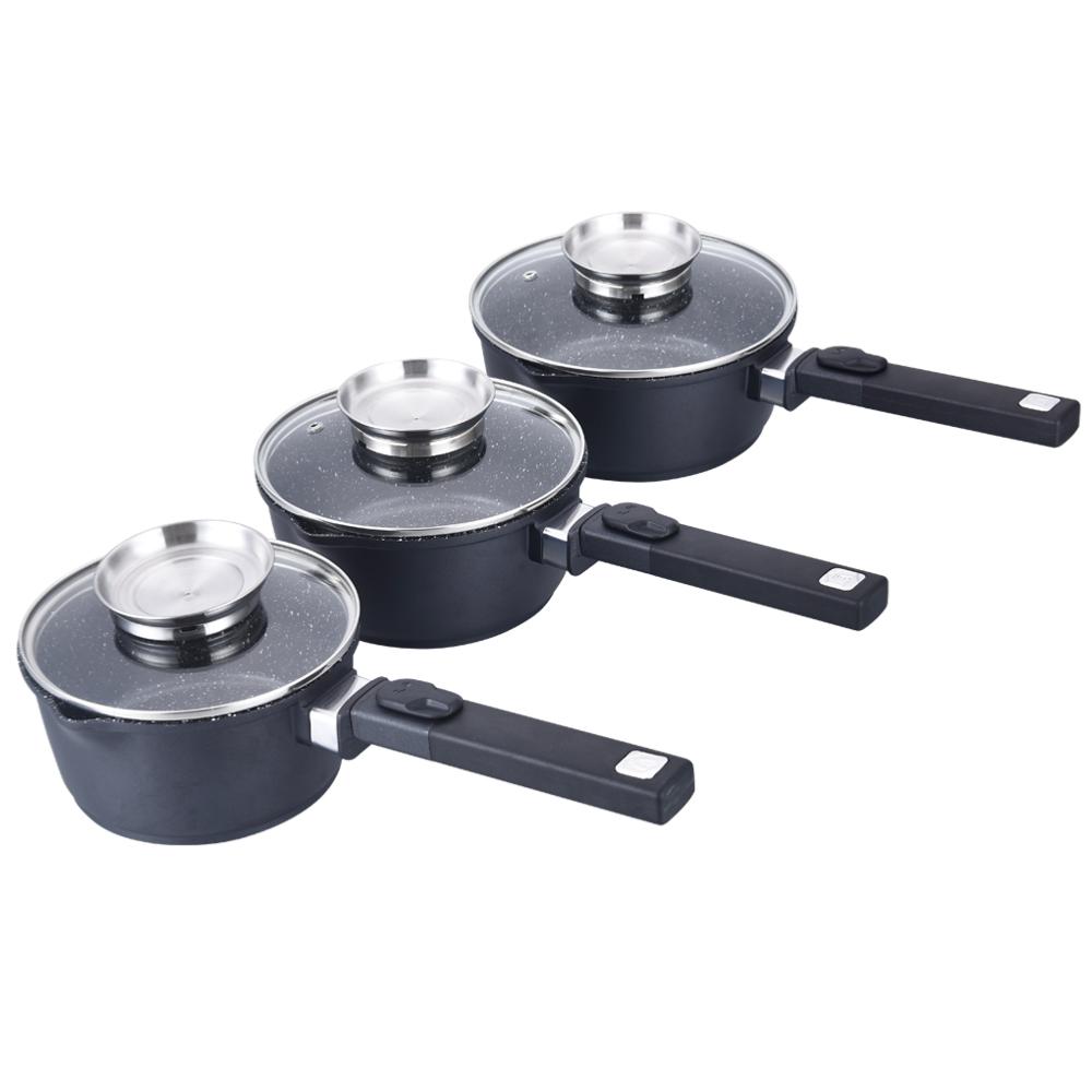 Set de 3 casseroles noir amovible, 16/18/20cm