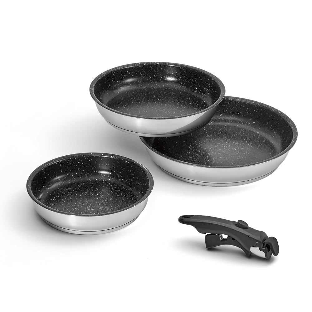 3 Poêles inox 20/24/28cm - Amovible antiadhésif induction