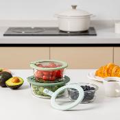 Lot de 3 boîtes en verre rondes avec couvercle 400/650/950ml