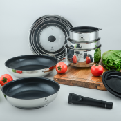Set de 3 poêles inox amovible 20/24/28cm - "Réactif"