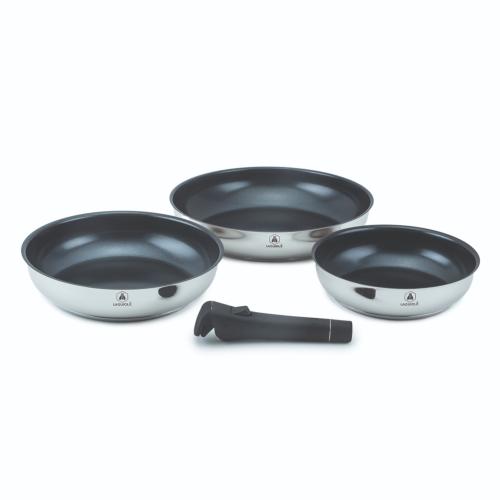 Set de 3 poêles inox amovible 20/24/28cm antiadhésif - "Réactif"