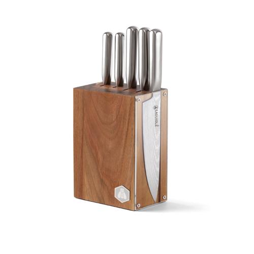Bloc de 5 couteaux en acier argent - "Reflet Hex"