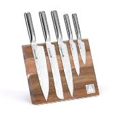 Bloc magntique de 5 couteaux en acier argent - "Reflet