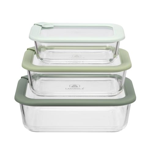 Lot de 3 boîtes en verre rectangulaires avec couvercle 640/1050/1520ml