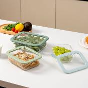 Lot de 3 boîtes en verre rectangulaires avec couvercle 640/1050/1520ml