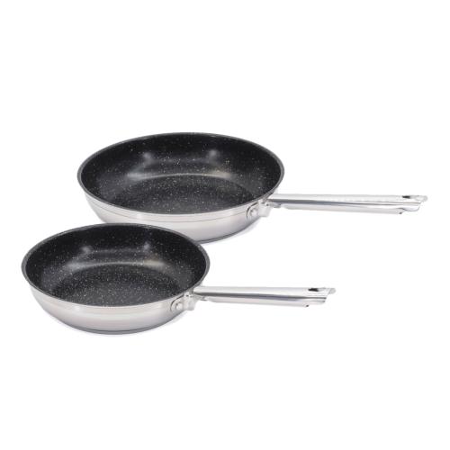 Set 2 poêles inox 24/28cm Greblon Induction