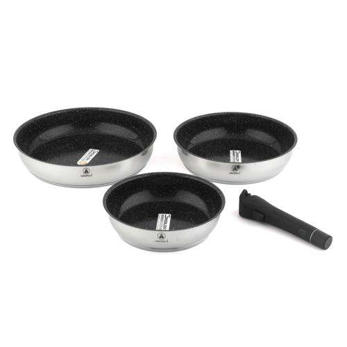 Set de 3 poêles inox amovible 20/24/28cm antiadhésif - "Réactif"