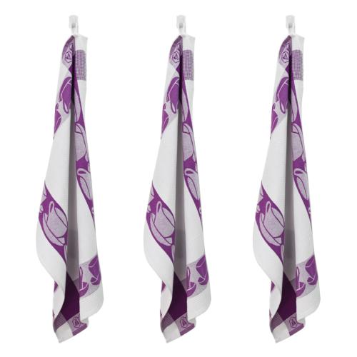 Lot de 3 torchons nid d'abeilles 50x70cm mauve -  "Carré" 