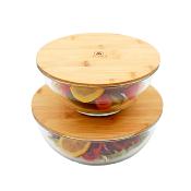 2 saladiers en verre bambou 20/24cm