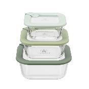 Lot de 3 boîtes en verre carrées avec couvercle 320/520/800ml