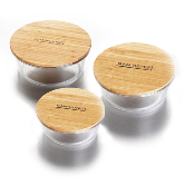Set de 3 boîtes rondes en verre bambou - 400ml/620ml/950ml