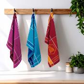 Lot de 3 torchons jacquard 50x70cm bleu -  "Tartan" 