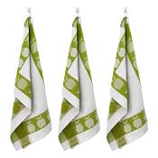 Lot de 3 torchons nid d'abeilles 50x70cm vert -  "Carr" 