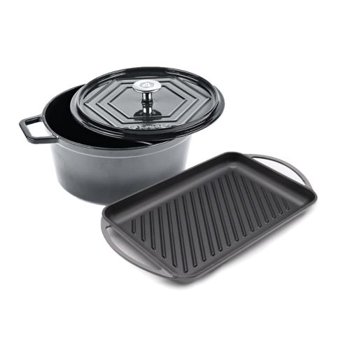 Batterie de cuisine - Set de 3 pièces fonte émaillée gris 