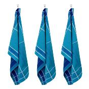 Lot de 3 torchons jacquard 50x70cm bleu -  "Tartan" 