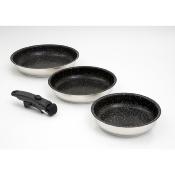 3 Poêles inox 20/24/28cm - Amovible antiadhésif induction