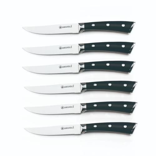 Set de 6 couteaux à steak en acier noir - "Lustrobois"