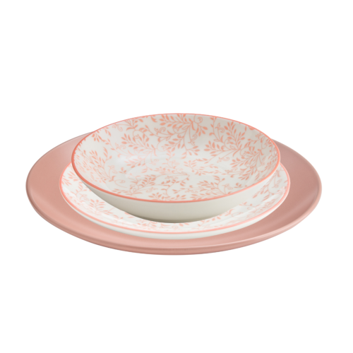 Service 18 pièces corail et blanc - "Dhalia