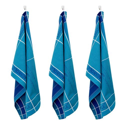 Lot de 3 torchons jacquard 50x70cm bleu -  "Tartan" 