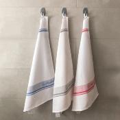 Lot de 3 torchons bleu/gris/rouge Damass 50x80cm - "Dune