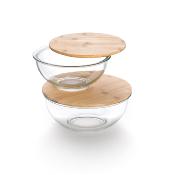2 saladiers en verre bambou 20/24cm
