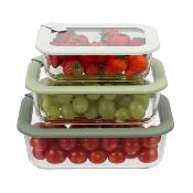 Lot de 3 boîtes en verre rectangulaires avec couvercle 640/1050/1520ml