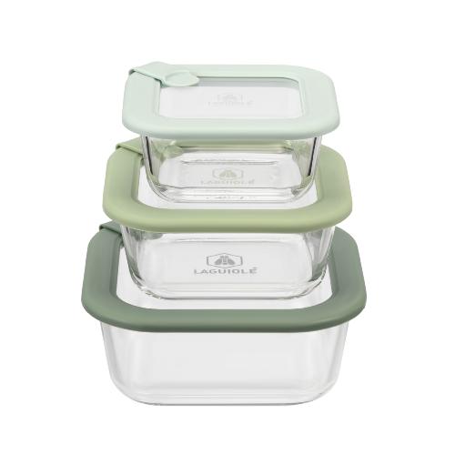 Lot de 3 boîtes en verre carrées avec couvercle 320/520/800ml