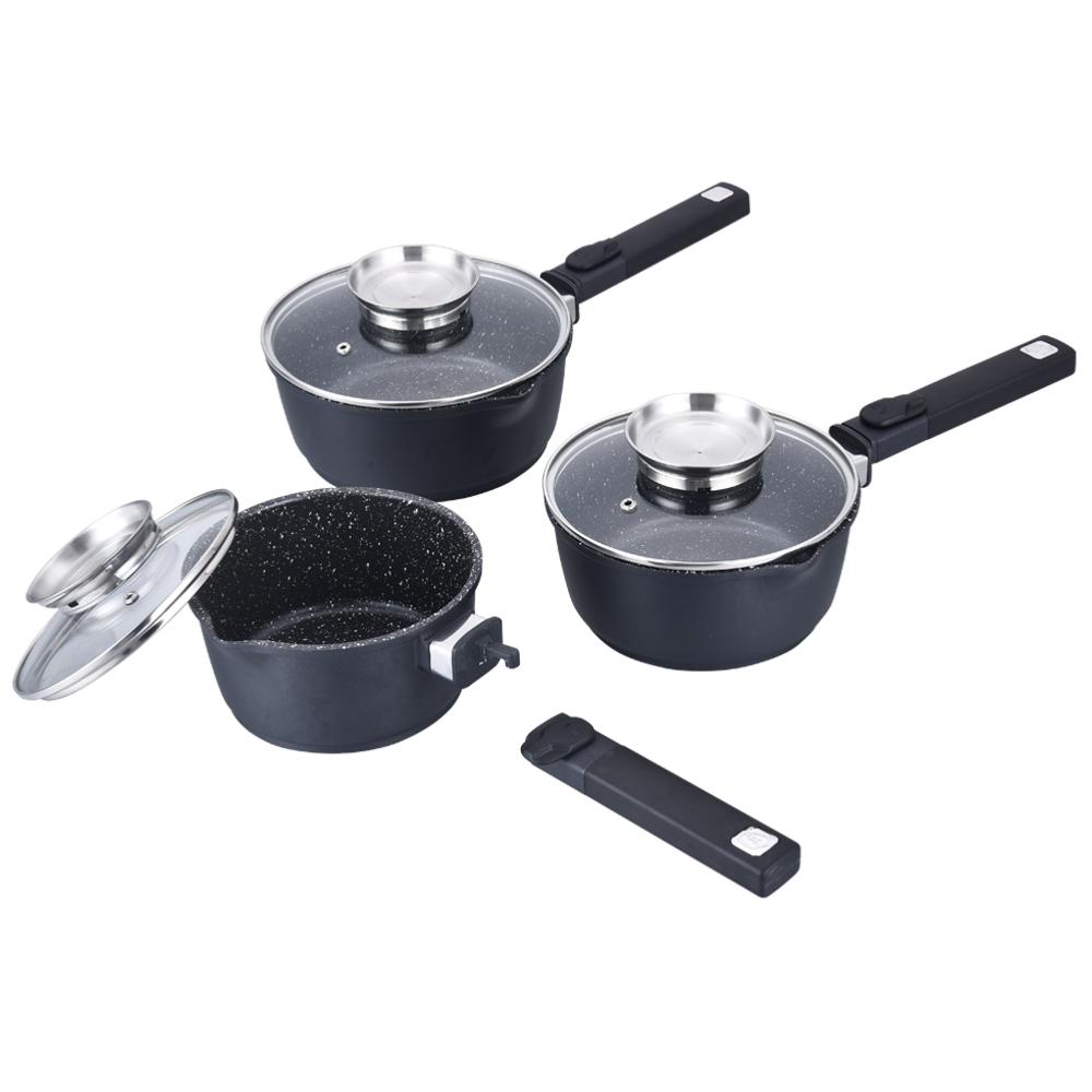 Lot de 3 Casseroles Poignée Amovible 20cm Noir