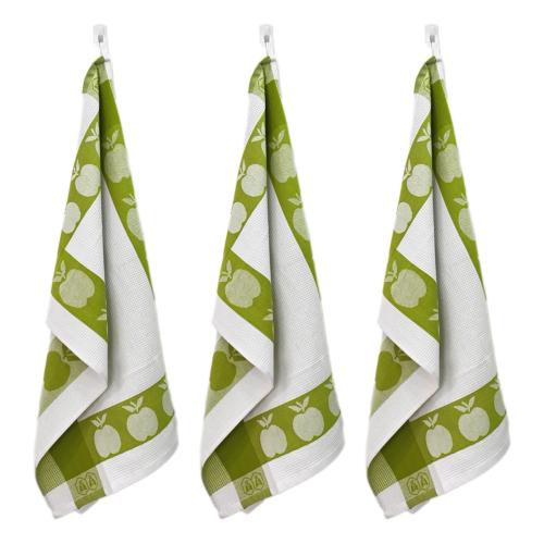 Lot de 3 torchons nid d'abeilles 50x70cm vert -  "Carré" 
