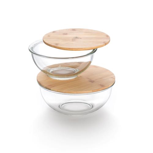 2 saladiers en verre bambou 20/24cm