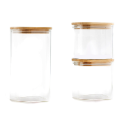 3 bocaux carrés en verre bambou