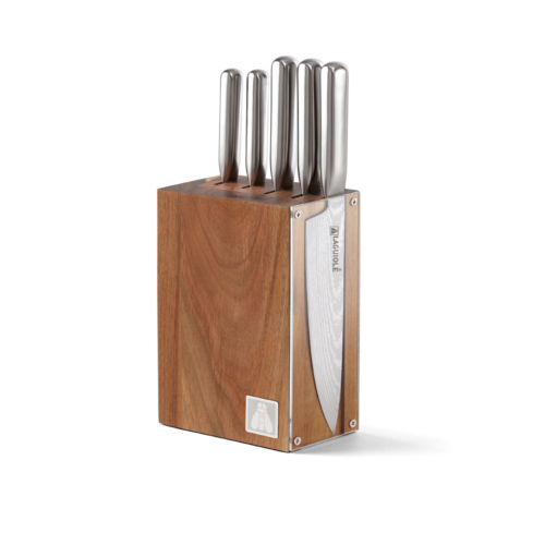 Bloc bois de 5 couteaux en acier argent - "Reflet" 