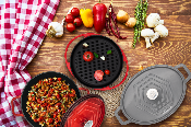 Plancha grill ronde fonte émaillée rouge dia 25cm