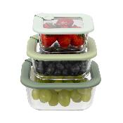 Lot de 3 boîtes en verre carrées avec couvercle 320/520/800ml