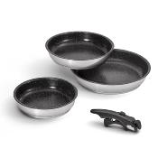 3 Poêles inox 20/24/28cm - Amovible antiadhésif induction