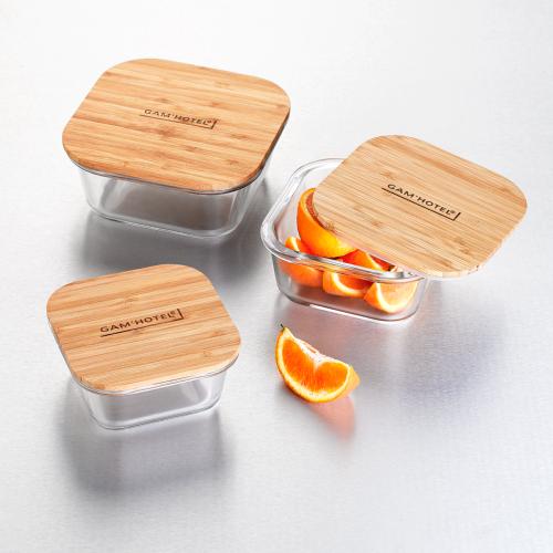 3 Boîtes carrées en verre bambou 