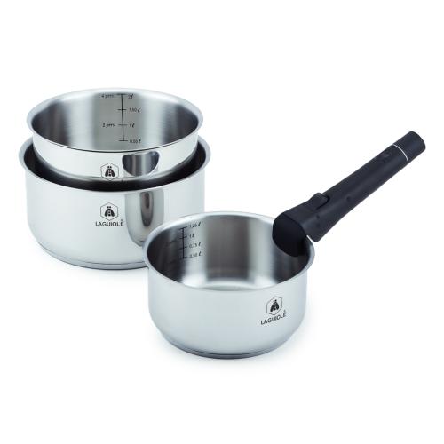 Set de 3 casseroles inox amovible 16/18/20cm - "Réactif"
