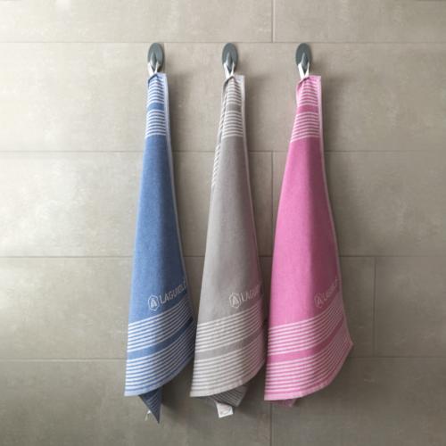 Lot de 3 torchons prune/gris/bleu 50x80cm - "Perry"