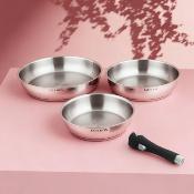 3 poêles 20/24/28 cm amovible inox 18/8 induction 