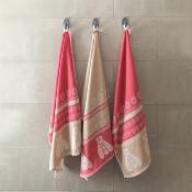 Lot de 3 torchons rouge/taupe 50x80cm - "Carmin