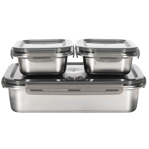 3 boîtes rectangulaires inox - 650ml/2500ml 