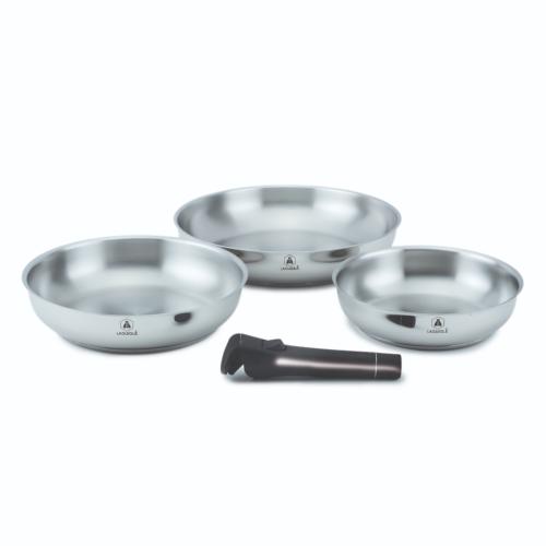 Set de 3 poêles inox amovible 20/24/28cm - "Réactif"