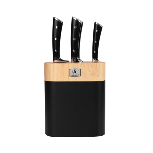 Bloc de 4 couteaux en acier noir - "Lustrobois"