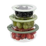 Lot de 3 boîtes en verre rondes avec couvercle 400/650/950ml