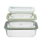 Lot de 3 botes en verre rectangulaires avec couvercle 640/1050/1520ml